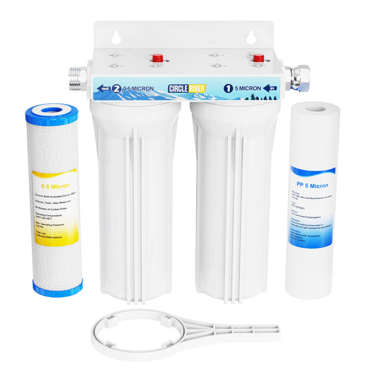 External RV Dual Water Filter System Two Filters and Mounting Bracket Included Premium Filtration & Bulit to Last, Reduce Sediment, Odor, Taste, Chlorine Ideal for RV, Marine, Motor Home